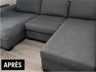Canapé d'angle gris après nettoyage par Clean Flash 74