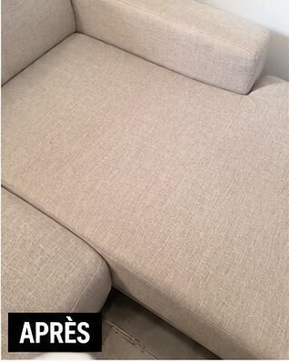 Canapé d'angle beige après nettoyage par Clean Flash 74